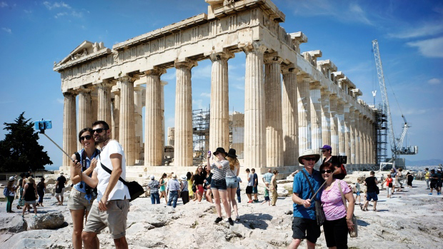 tourists at acropolis